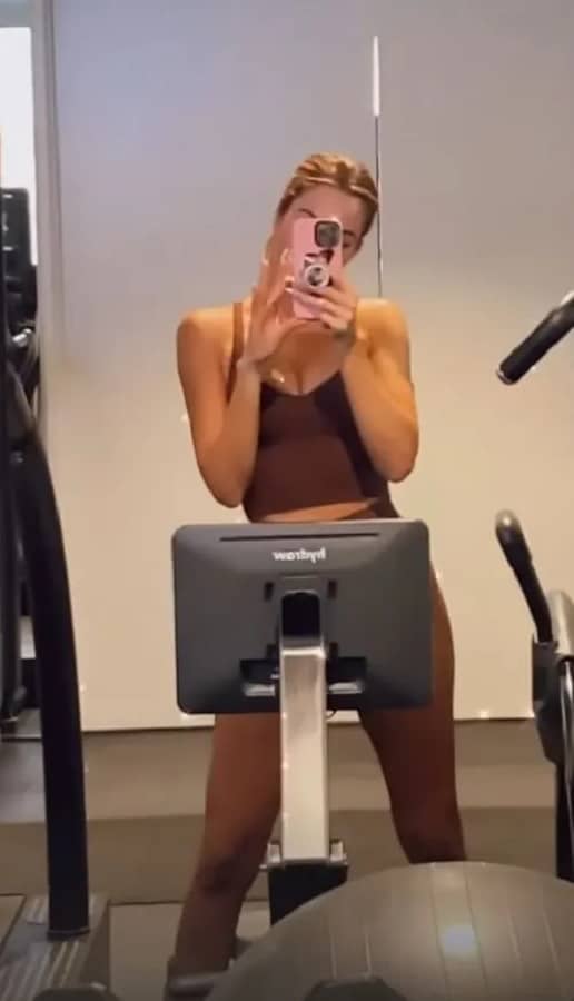 Khloe Kardashian Wears Brown Workout Outfit [Khloe Kardashian | Instagram Stories]