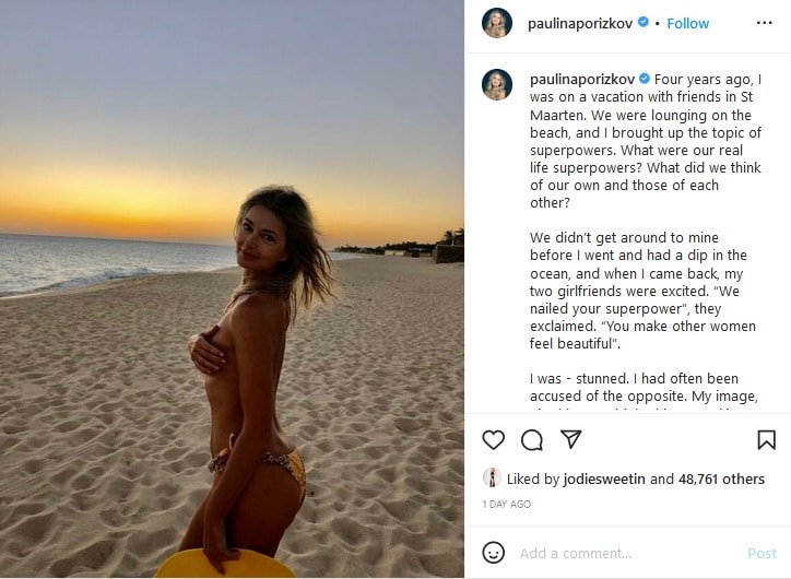 Paulina Porizkova Poses Topless In Yellow Bikini Bottoms [Paulina Porizkova | Instagram]