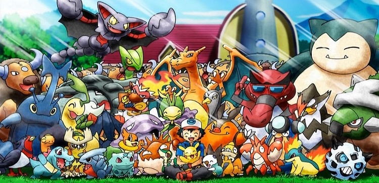 ash ketchum with big roster of his pokemon