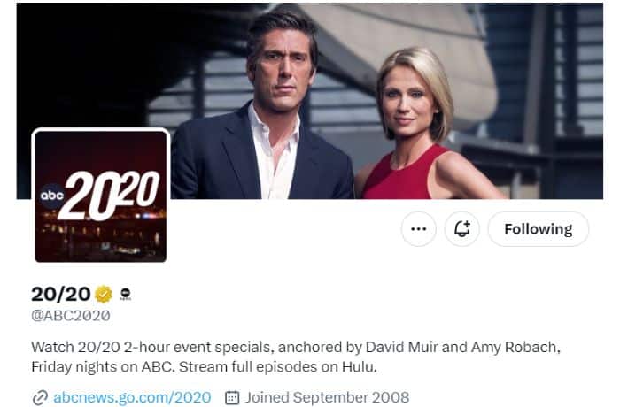 2020 Twitter Page Screenshot with Amy Robach and David Muir - Twitter