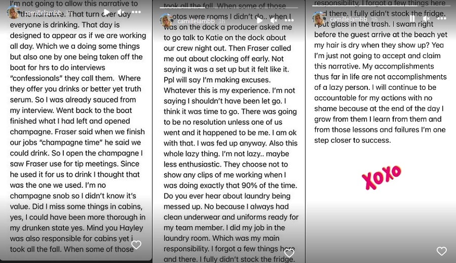 Camille Lamb Lengthy Statement [Camille Lamb | Instagram Stories]