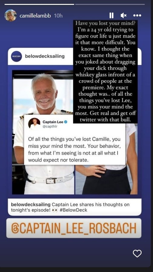 Camille Lamb Has Choice Words For Captain Lee Rosbach [Camille Lamb | Instagram Stories]