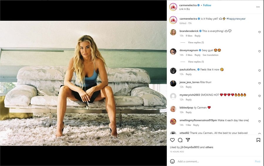 Screenshot of Carmen Electra's Instagram post.