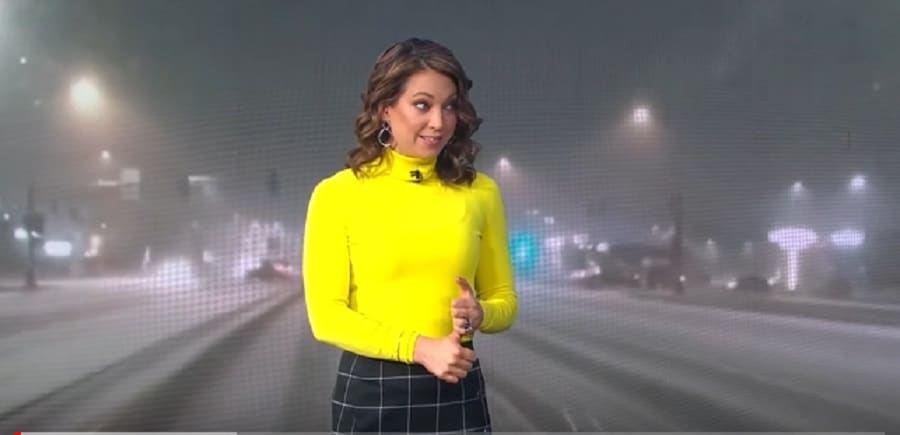Ginger Zee Wears Neon Turtleneck & Black Plaid Skirt [GMA | YouTube]