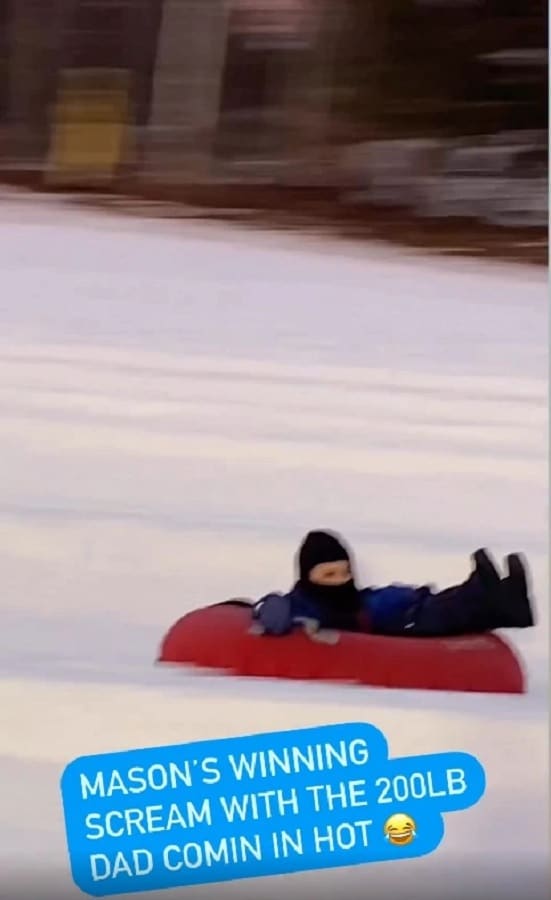 Mason Sliding Down Hill [Rob Marciano | Instagram Stories]