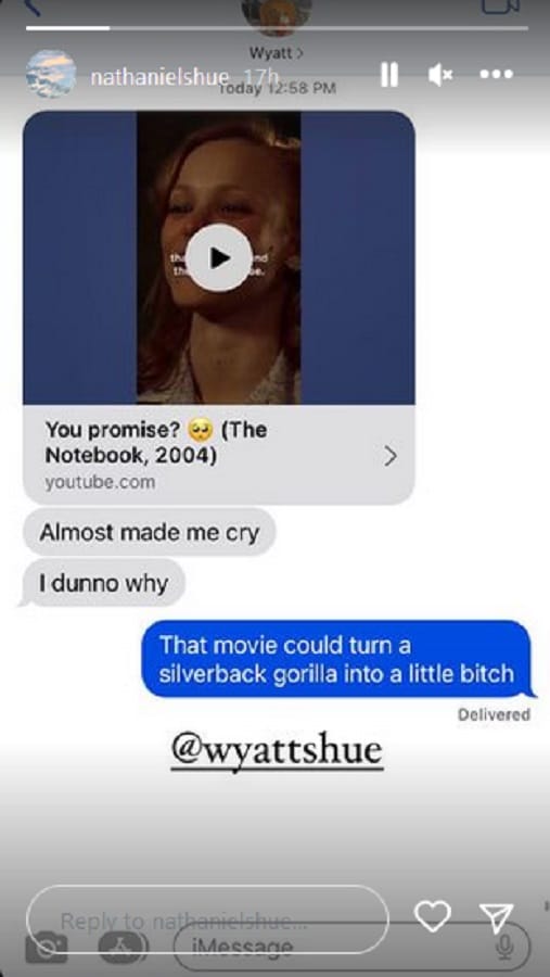 Nate Shue Shares Text Message Exchange [Nate Shue | Instagram Stories]