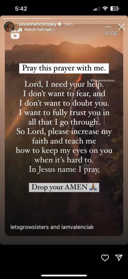 Savannah Chrisley Asks Fans To Pray [Savannah Chrisley | Instagram Stories]