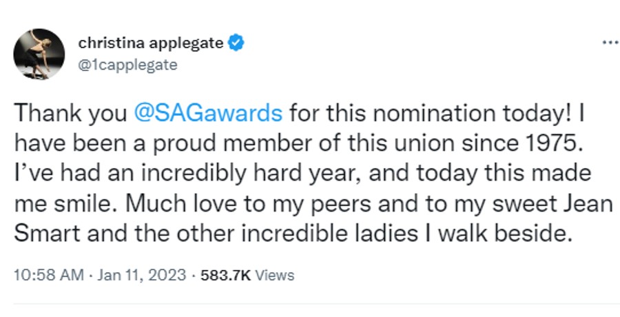 Christina Applegate Tweet on SAG Nomination