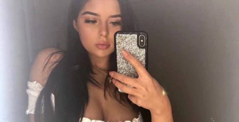 Demi Rose Twinkles In Plunging Translucent Dress