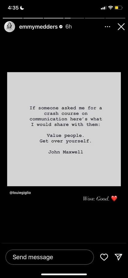 Emmy Medders Shares Communication Crash Course [Source: Emmy Medders - Instagram Stories]