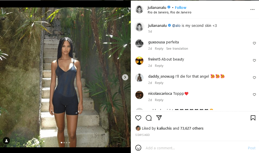 Juliana Nalu Wears Alo Bodysuit [Source: Juliana Nalu - Instagram]