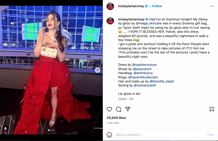 McKayla Maroney Wears Red Gown [Source: McKayla Maroney | Instagram]