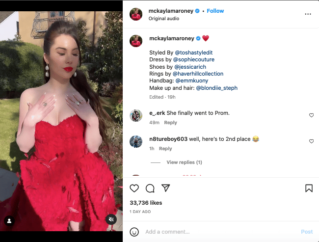 McKayla Maroney Wears Red Bustier Dress [Source: McKayla Maroney | Instagram]