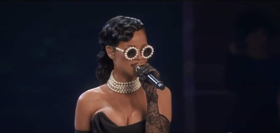 Rihanna Wears Bustier Dress [Source: YouTube]