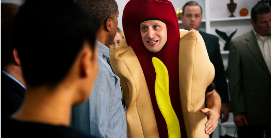 i think you should leave tim robinson hot dog costume meme