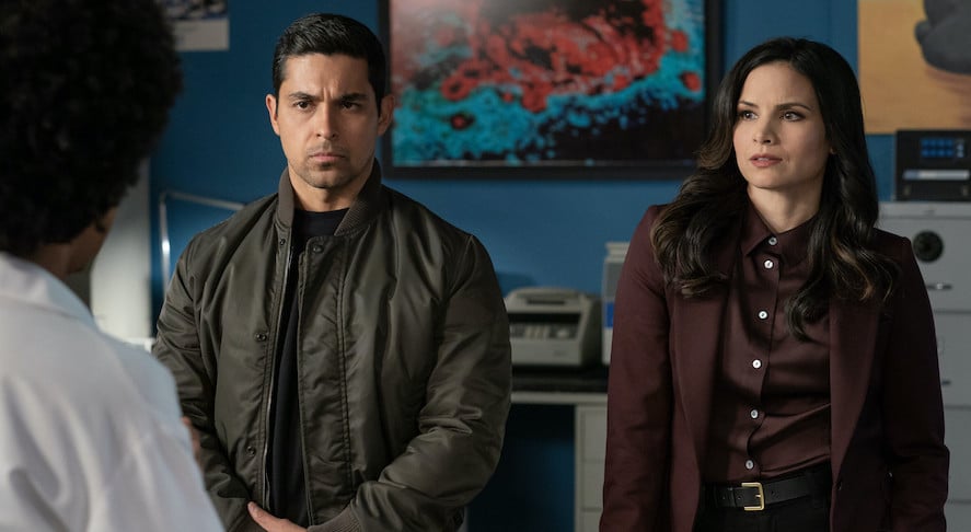Pictured: Diona Reasonover as Forensic Scientist Kasie Hines, Wilmer Valderrama as Special Agent Nicholas “Nick” Torres, and Katrina Law as NCIS Special Agent Jessica Knight. Photo: Sonja Flemming/CBS ©2023 CBS Broadcasting, Inc. All Rights Reserved.