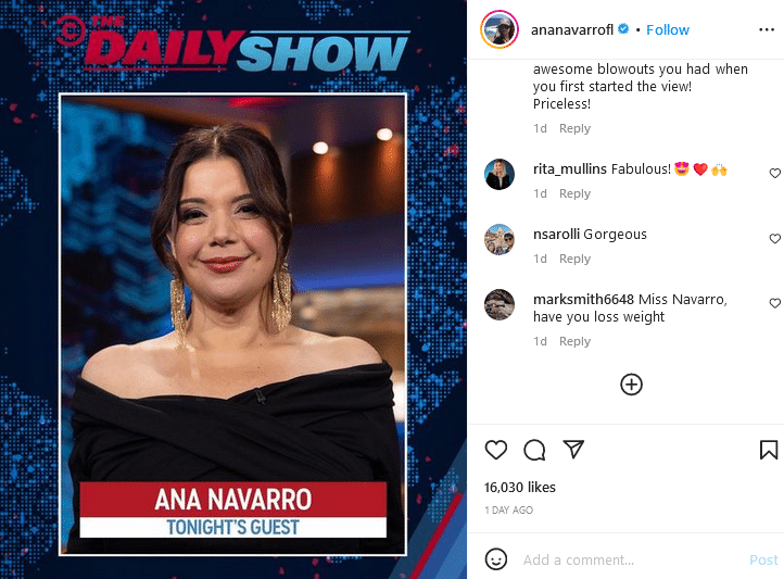 Ana Navarro Announces The Daily Show Appearance On Instagram [Source: YouTube]