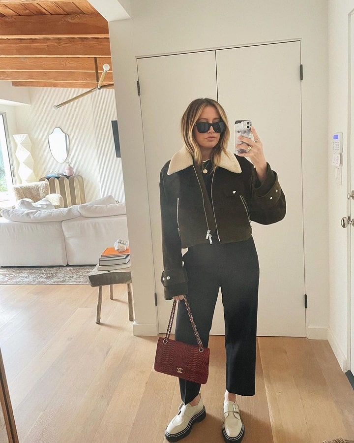Ashley Tisdale Poses In Motorcycle Jacket [Source: Ashley Tisdale - Instagram]