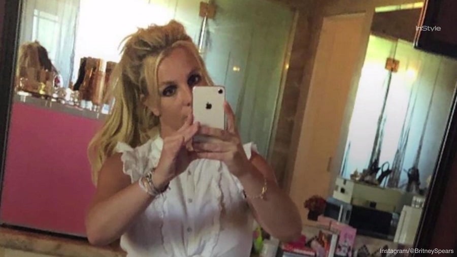Britney Spears Wears White Ruffle Shirt [Source: Britney Spears - Instagram]