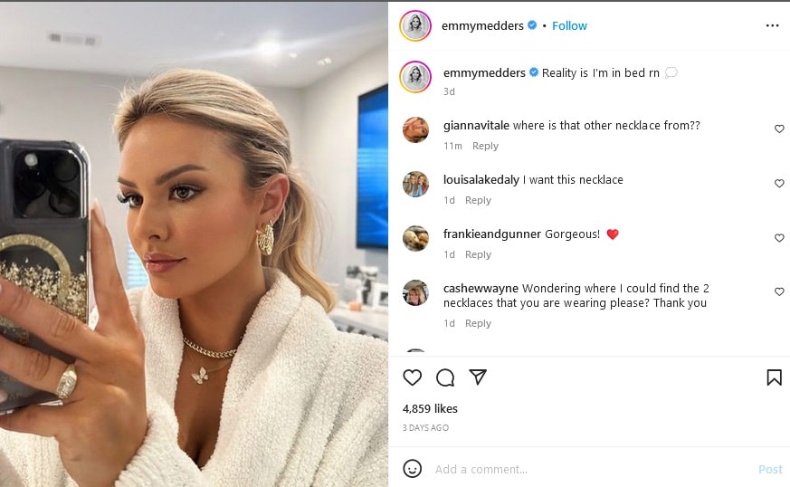 Emmy Medders Snaps Selfie In Robe [Source: Emmy Medders - Instagram]