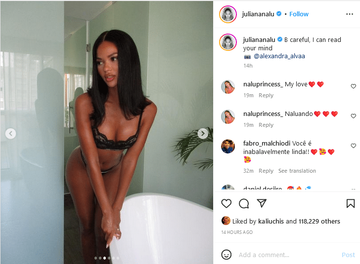 Juliana Nalu Wears Black Lingerie [Credit: Alexandra Alva - Instagram]