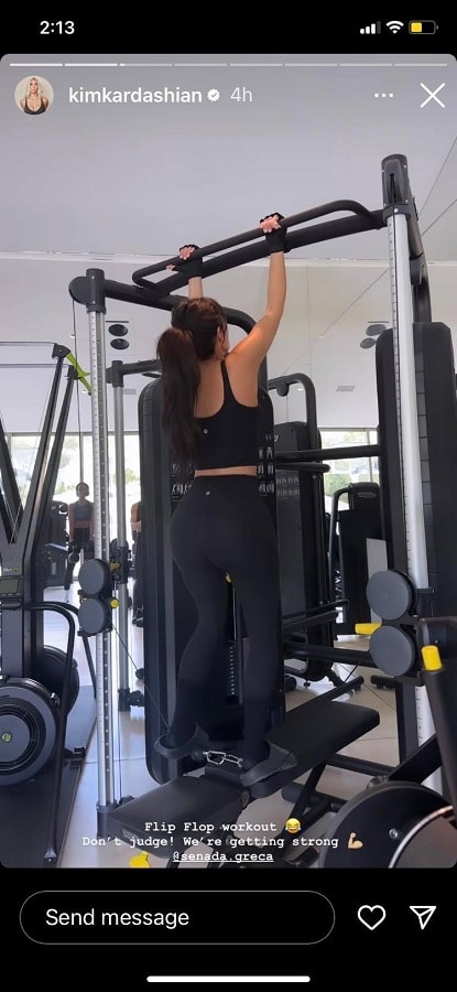 Kim Kardashian On Flip Flop Machine [Source: Kim Kardashian - Instagram Stories]