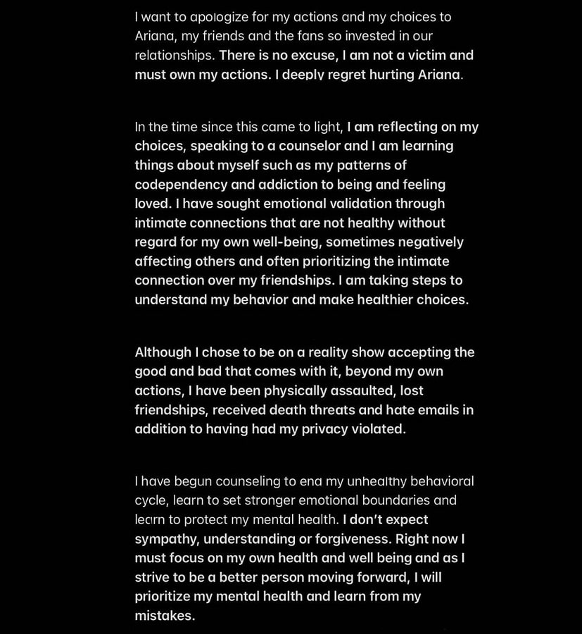 Raquel Leviss Issues Statement [Screenshot: Raquel Leviss - Instagram]