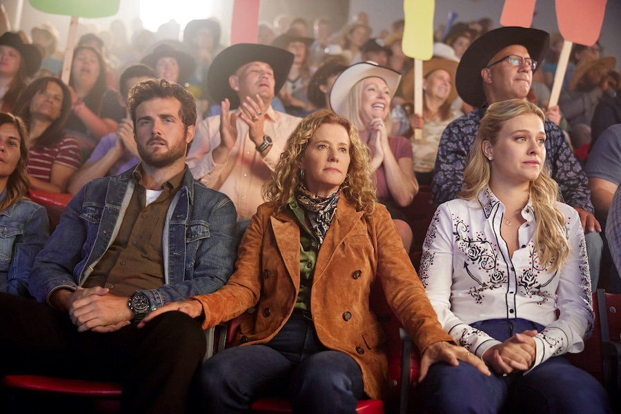 Photo: Beau Mirchoff, Nancy Travis, Tiera Skovbye Credit: ©2023 Hallmark Media/Photographer: David Brown