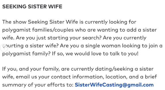 Seeking Sister Wife - Instagram