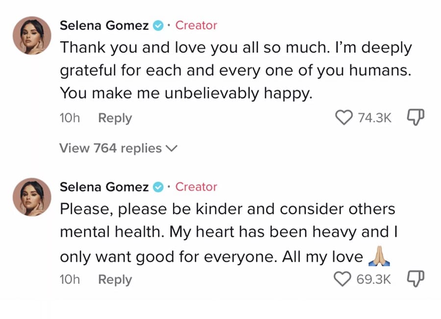 Selena Gomez Focuses On Mental Health [Screenshot: TikTok]
