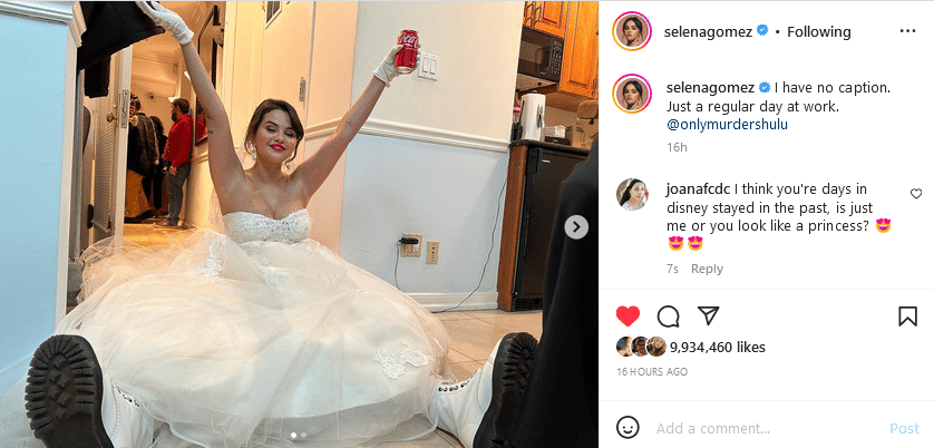 Selena Gomez Rocks Wedding Dress [Source: Selena Gomez - Instagram]