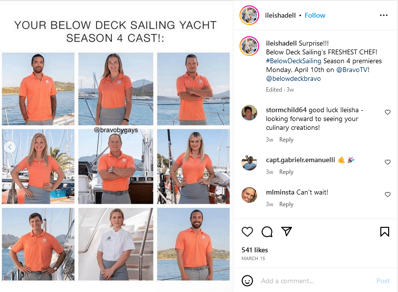 Below Deck Sailing Yacht Season 4 Cast List [Source: Chef Ileisha Dell - Instagram]