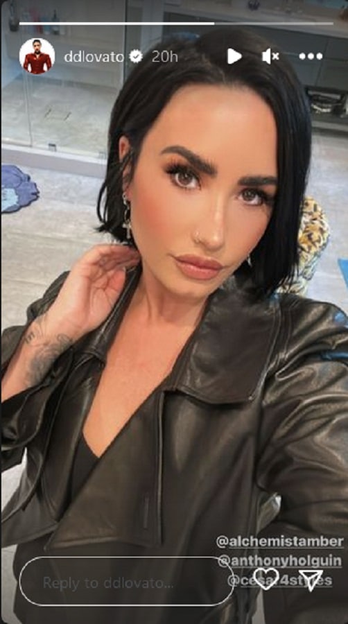 Demi Lovato Wears Leather Jacket [Source: Demi Lovato - Instagram Stories]