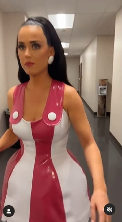 Katy Perry Wears Pink & White Latex Dress [Source: Katy Perry - Instagram]