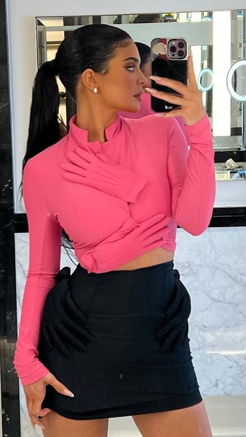 Kylie Jenner Wears Pink Blouse & Miniskirt [Source: Kylie Jenner - Instagram]
