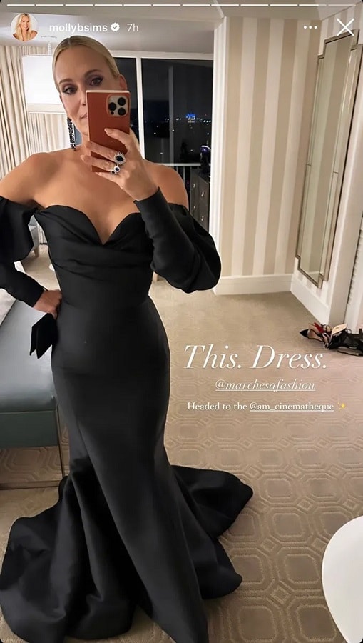 Molly Sims Wears Black Evening Gown [Source: Molly Sims - Instagram Stories]