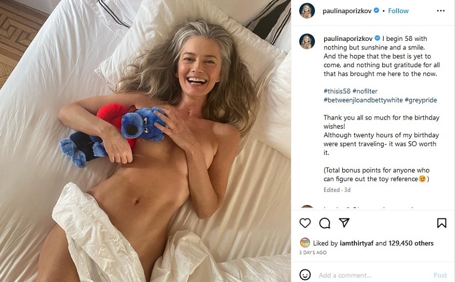 Paulina Porizkova Poses Nude In Bed [Source: Paulina Porizkova - Instagram]
