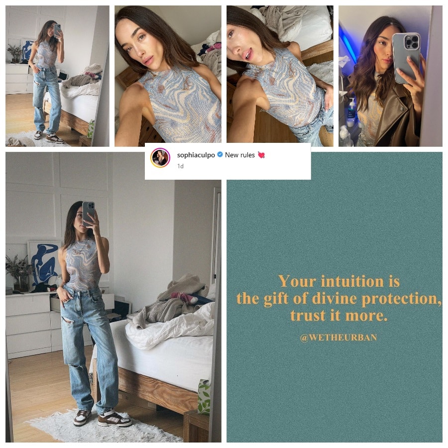 Sophia Culpo Wears Blue Animal Print Bodysuit & Tattered Denim [Source: Sophia Culpo - Instagram]