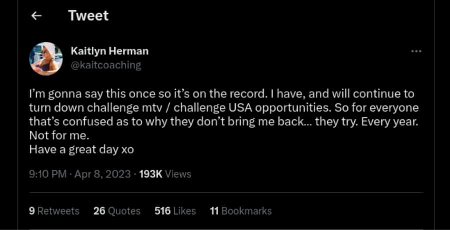 kaitlyn herman the challenge big brother tweet