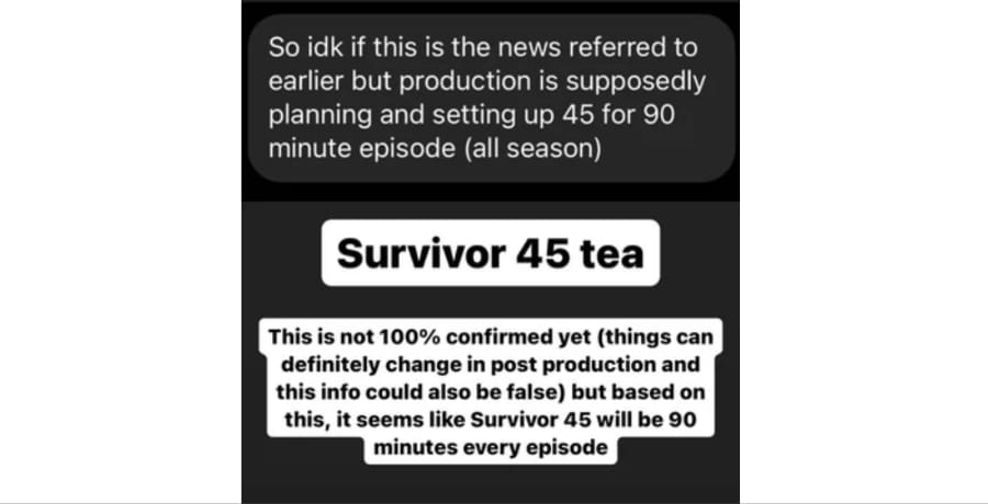 survivor 45 90 minute episodes rumor instagram
