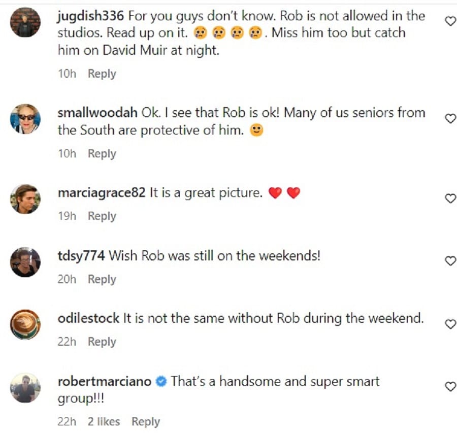 Rob Marciano Leaves Comment On Ginger's Post [Screenshot: Instagram]
