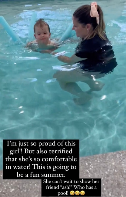 Lilah Roloff practicing swimming skills in deep pool water