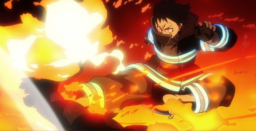 fire force shinra action in flames