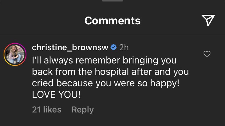 Christine Brown comments on Gwendlyn Brown's Instagram post