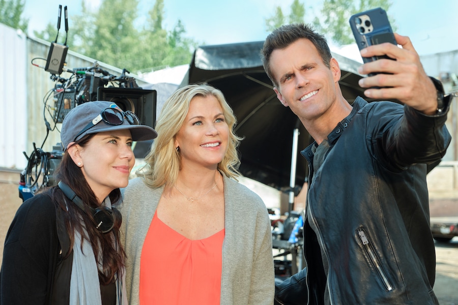 Photo: Juliana Wimbles, Alison Sweeney, Cameron Mathison Credit: ©2023 Hallmark Media/Photographer: Colin Bentley