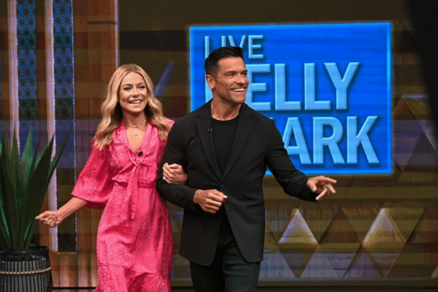 Kelly and Mark during a taping of Live With Kelly And Mark.