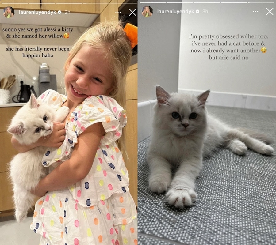 Bachelor Arie and Lauren Luyendyk reveal Alessi with her new baby kitten - Instagram