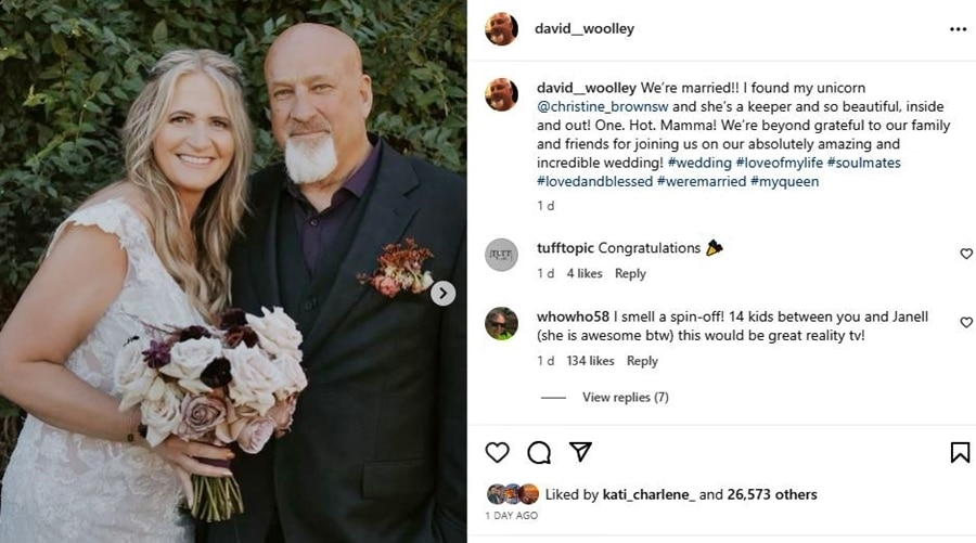 Sister Wives TLC Christine Brown Husband David Woolley Thanks Kody Instagram