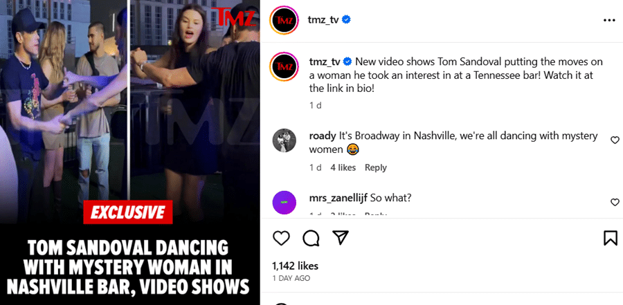 Vanderpump Rules Tom Sandoval Caught Leaving Bar With New Side Chic - TMZ Instagram