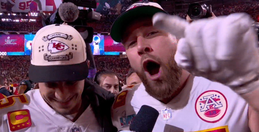 Travis Kelce celebrates his Super Bowl LVII victory | Courtesy of Fox